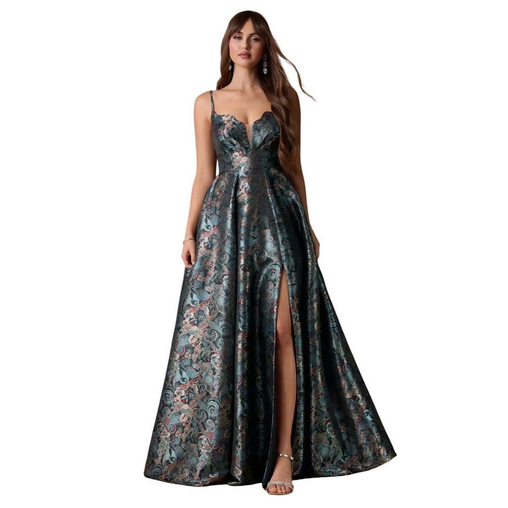 Azazie Atelier Micah Twilight Paisley Gown Brocade Victorian Regencycore Formal